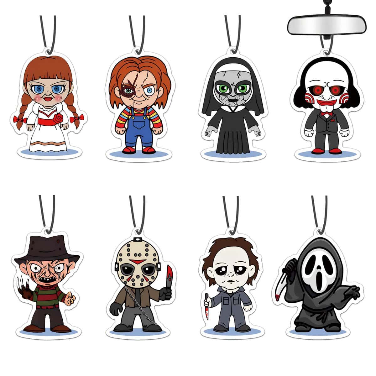 Car Air Fresheners Horror Movie Merchandise Gifts Decor Classic Character 8 PCS, Car Accessories Decoration RearviewMirror Hanging for Men Women Gifts Boys Movie Lover Scary Halloween Party Figures