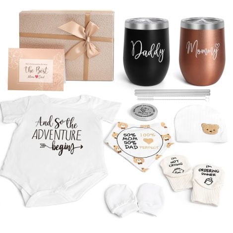 Suhctuptx New Mom Gifts: Celebrate Pregnancy & Parenthood with Mom and Dad Tumbler Set! Perfect for Baby Showers and Gender Reveals.