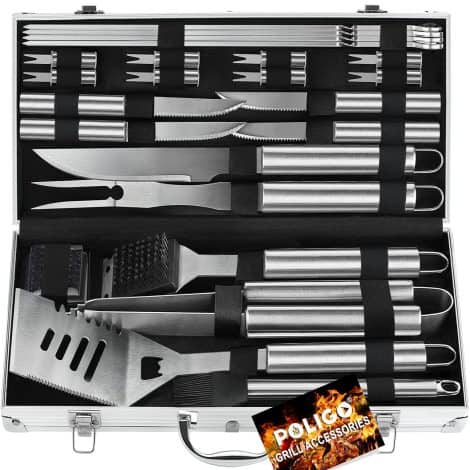 POLIGO 24-Piece BBQ Tool Set: Stainless Steel Grill Accessories Kit, Perfect Gift for Christmas, Birthdays, and BBQ Lovers.