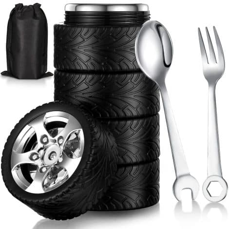 Yunyan’s 3-Piece Tire Drinkware Set – A stainless steel coffee mug with a bonus tool set, perfect for car enthusiasts on special occasions.