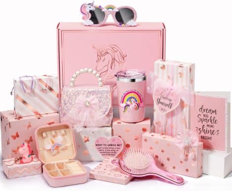 Trabuono Christmas Unicorn Gift Box: 8 surprises in 1, perfect for girls ages 6-8. Fun for tweens and teens too!