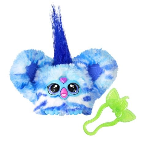 Furby Furblets Ooh-Koo Mini Friend, a fun electronic plush toy with over 45 sounds, rock music, and Furbish phrases, perfect for kids 6+ in blue and white.