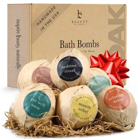 USA-made Beauty Earth Bath Bomb Gift Set with natural & organic ingredients. Perfect for Christmas, birthdays, and spa indulgence for women, moms, and kids.