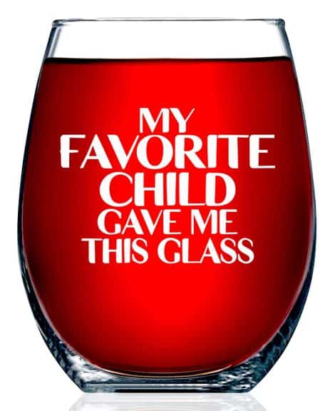 “The Best Mom Ever Wine Glass – Humorous Present for Mom from Your Favorite Child – 15oz, American Made.”