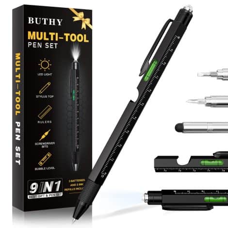 BUTHY Gifts for Men offers a 9-in-1 MultiTool Pen, perfect as a Christmas stocking stuffer or birthday gift.