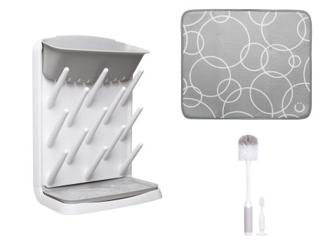 Ubbi Gray Bundle for Newborns: Bottle Drying Rack, Brush, and Drying Mat – Ideal Baby Registry Gift.