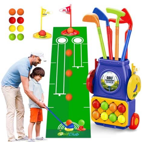 “Ultimate Golf Playtime Bundle: Complete set with 8 balls, 1 mat, perfect for boys and girls ages 2-5.”