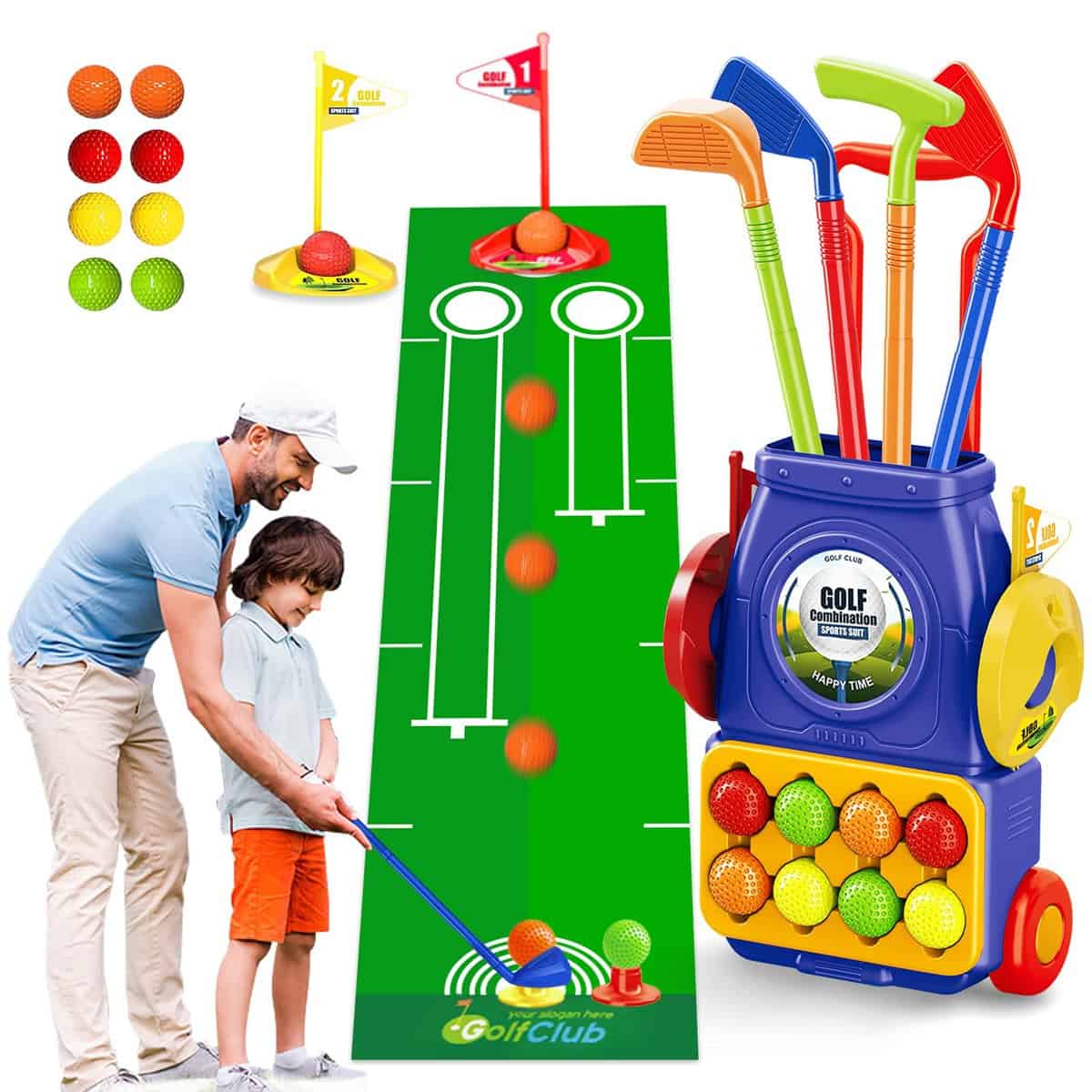 Kids Toddler Golf Set with 8 Balls and 1 Mat,Indoor Outdoor Golf Cart Sets for 2 3 4 5 Year Old Boys and Girls,Birthday&Christmas Gift Toys for Ages 2 3 4 5