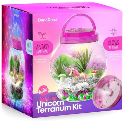 Dan&Darci Unicorn Terrarium Kit with Lights – Perfect birthday gift for kids, packed with fun arts and crafts!