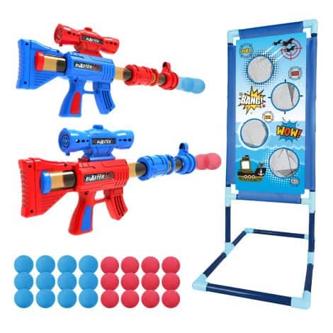 YEEBAY Shooting Game Toy Set – Includes 2 Air Guns, Shooting Target, and 24 Foam Balls. Perfect Gift for Kids!