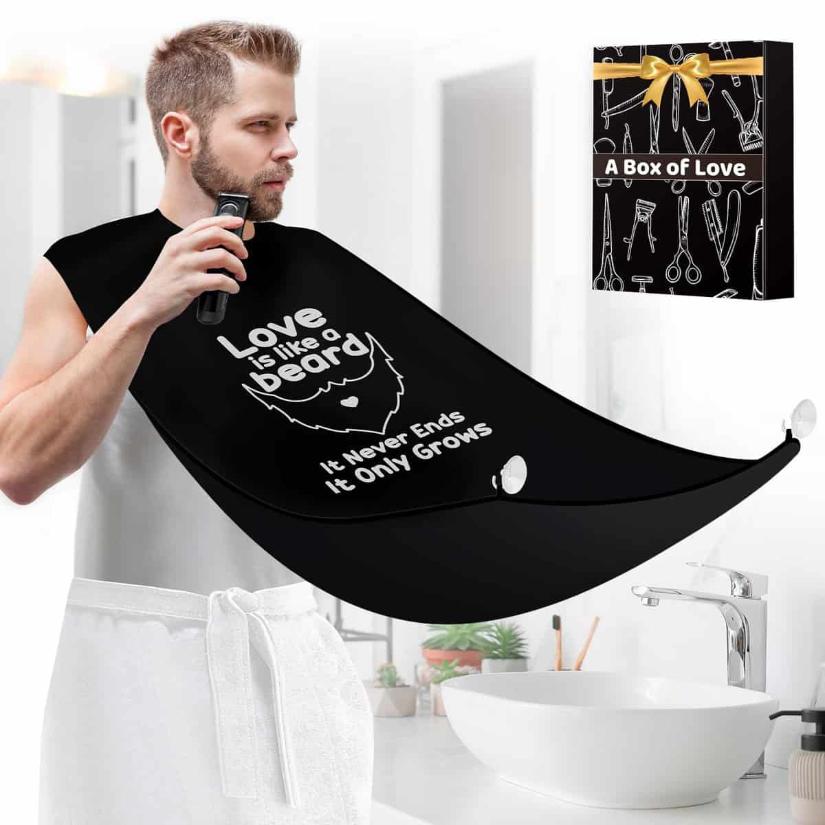 LONGESISM Gifts for Men Beard Bib Shaving - Christmas Ideas Stocking Stuffers for Husband Boyfriend Dad Him,Birthday Cool Gadgets Trimmer Hair Catcher Apron Mens Shave Trimming Cape,Fathers Day Surprise Stuff