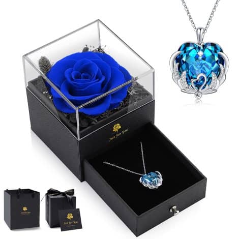 S SIVERY Crystal Necklace with Preserved Real Rose – Timeless Floral Gift for Her on Special Occasions.