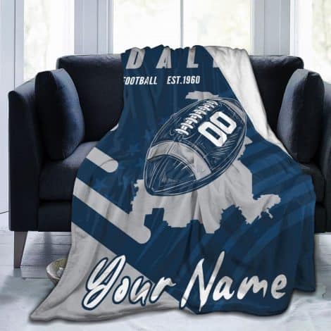 Personalized Dallas Throw Blankets: Customizable gifts for fans with name, number, and sizes ranging from 30″ x 40″ to 60″ x 80″.