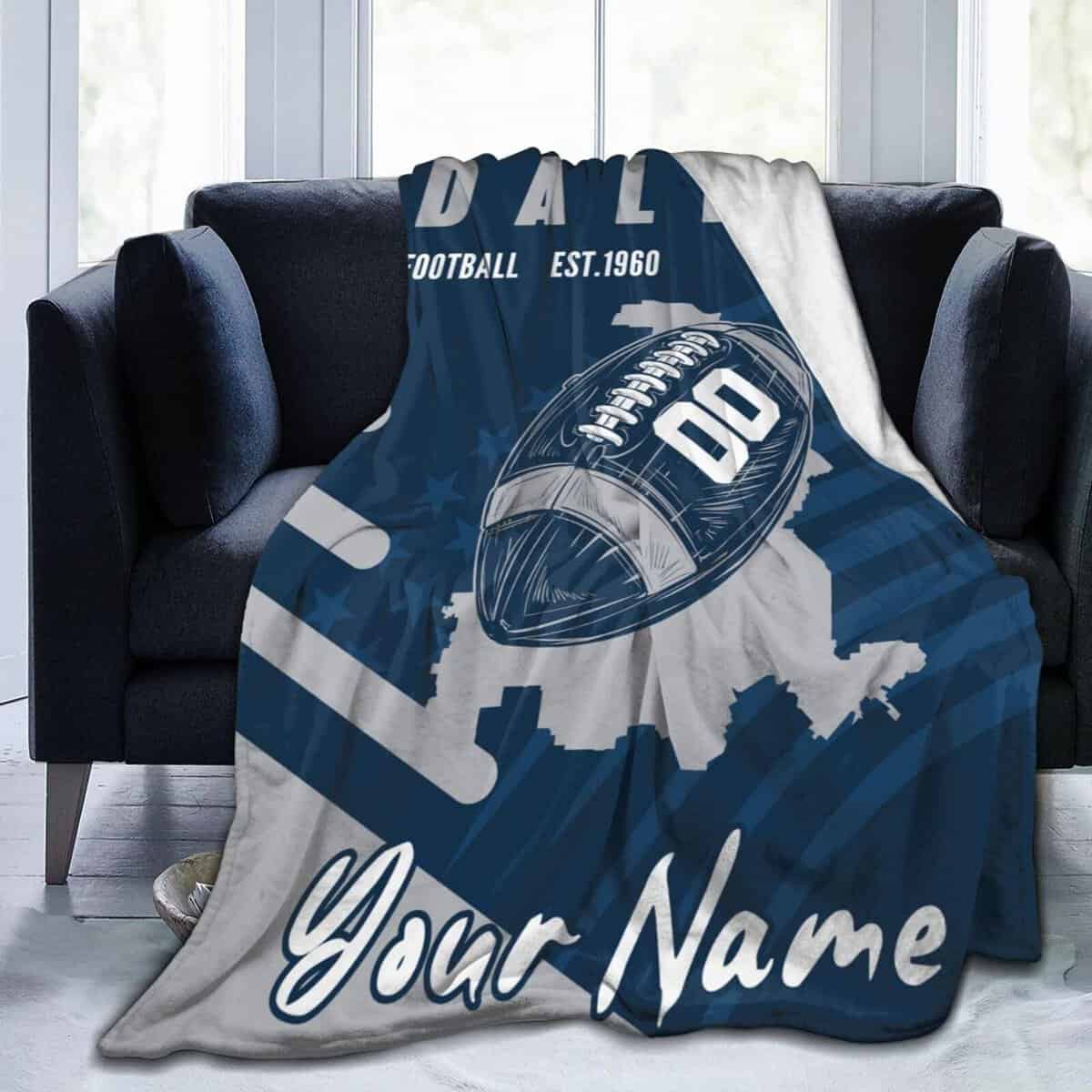 Quzeoxb Custom Dallas Blanket Gifts for Men Women Personalized Fans Add Name and Number Throw Blankets, 30" X 40",40" X 50", 50" X 60", 60" X 80"