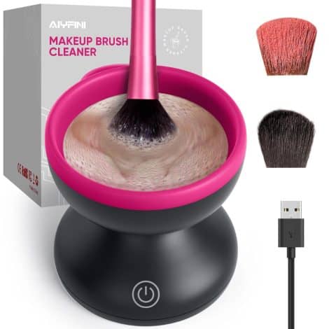 Alyfini Electrical Makeup Brush Cleaner: Portable, USB-powered tool swiftly cleans all sizes of cosmetic brushes. Perfect for foundation, contouring, eyeshadow, and blush brushes.