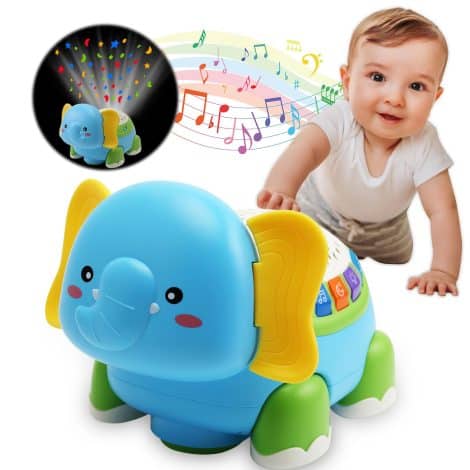 Elephant Starry Crawling Companion: Engaging musical and LED toy for 6-18 months. Perfect gift for birthdays and holidays!