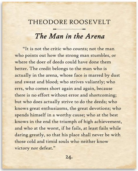 “The Man In The Arena” by Theodore Roosevelt – 11×14 Typography Print – Perfect Gift for History Enthusiasts.