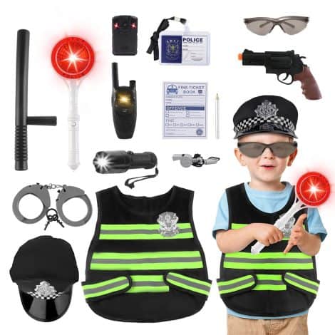 Kids Pretend Play Police Officer Costume Set – Includes 15PCS, Perfect for Halloween, Christmas, and Birthdays.