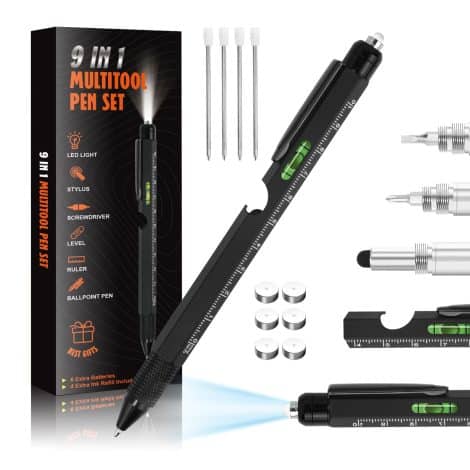 Sleek Black 9-in-1 Multi Tool Pen – Perfect Personalized Gift for Dad, with a humorous twist!