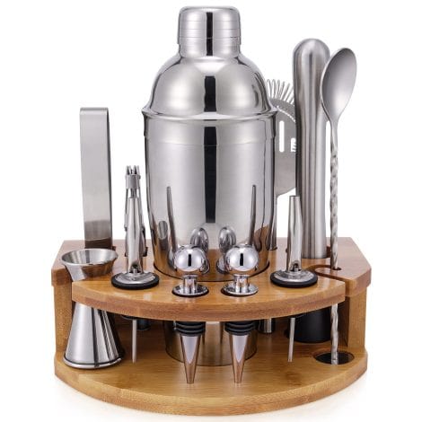 Bamboo Stand Bartender Kit: Complete 12-Piece Set for Mixing Drinks, including Cocktail Recipes. Perfect Gift for Cocktail Enthusiasts.