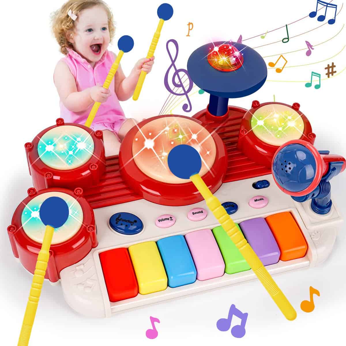 2 in 1 Musical Toys for Toddlers 1-3 Piano Keyboard & Drum Music Instruments Learning Toddler Toys Age 1-2 Sensory Developmental Baby Toys 12 18 Months First Birthday Gifts for 1 2 Year Old Girls Boys