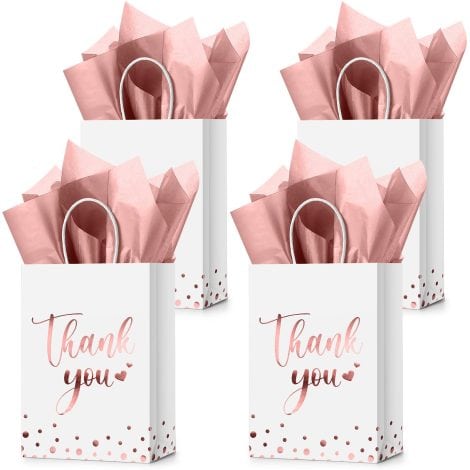 Rose Gold Thank You Gift Bags with Tissue Paper – Perfect for Business, Shopping, Weddings, Showers & Parties.