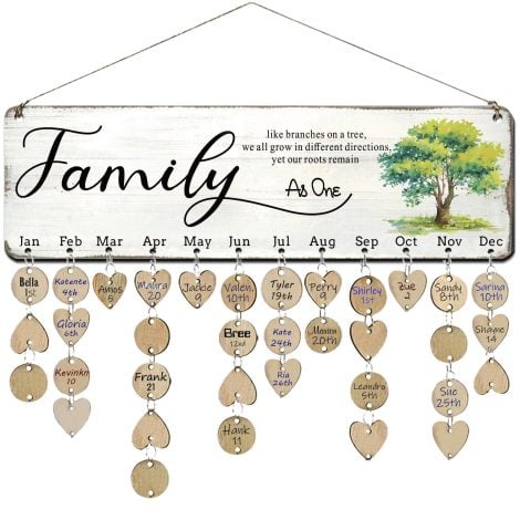 Wooden Calendar Board Wall Hanging with Family Sayings, Perfect Birthday, Christmas, or Mother’s Day Gift for Mom or Grandma.