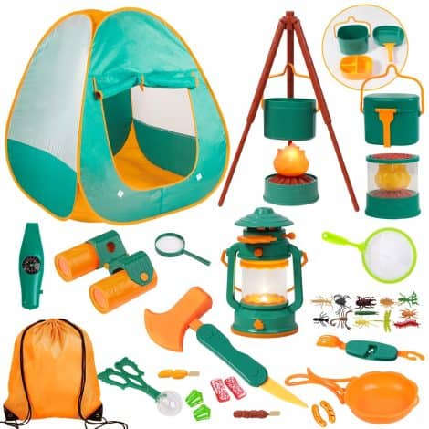 Green Meland Kids Camping Set with Tent – Boys Toddler Toys for Outdoor Pretend Play. Perfect gift for ages 3-6.