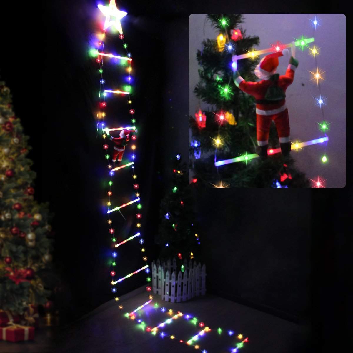 AUKCA Christmas Light -Ladder Lights with Santa Claus, Christmas Decorations Lights for Indoor Outdoor, Window, Garden, Home, Wall, Xmas Tree Decor (10FT)(Star)