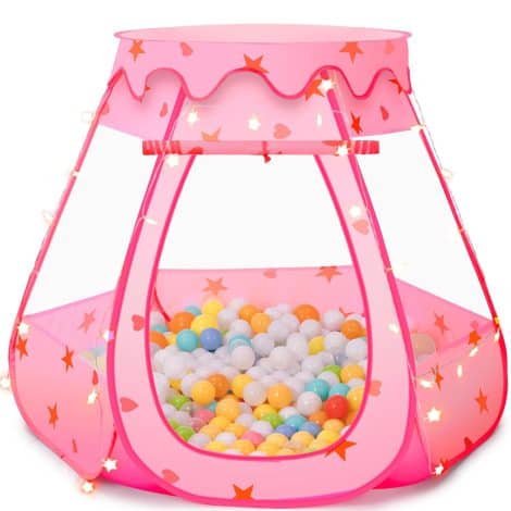 GeerWest Starlit Princess Tent, Perfect Birthday Gift for 1-3-year-old girls. Includes toys and ball pit.