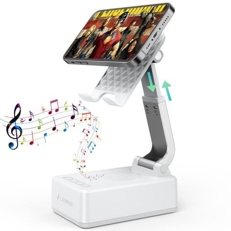 Tech gadgets for phones, LENRUE’s flexible cell phone stand with wireless Bluetooth speakers makes a great gift for everyone.