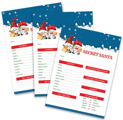 Holiday Elf Card Pack: Festive questionnaire forms for gift exchanges – perfect for office, family, or friends!