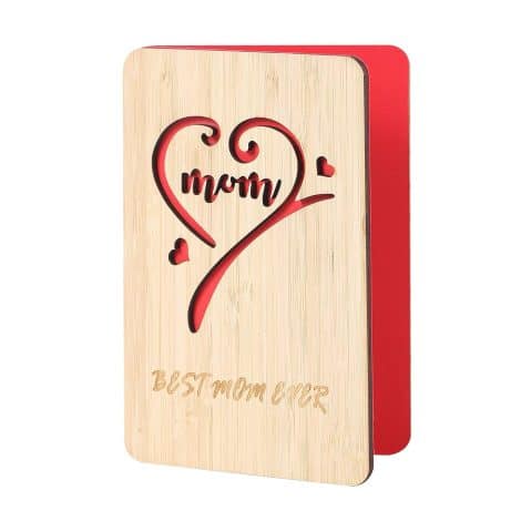 Della Stella Wooden Mother’s Day Card: A special and elegant wooden card to celebrate Mother’s Day. 
Best Mom Ever Birthday Card: Show your love with this heartfelt birthday card for the best mom ever. 
Handmade Bamboo Birthday Gifts for Mum/Her/Wife: Unique bamboo gifts for your beloved mom, her, or wife’s birthday.