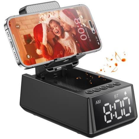 Tech-savvy gift idea for both men and women: Bluetooth Speaker with adjustable phone holder, perfect for iPhone/Samsung/iPad. Ideal for birthdays!