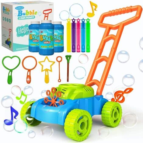 Bubble Machine Music Lawn Mower: Fun outdoor toy that entertains kids with bubbles and melodies. Perfect gift for preschoolers.