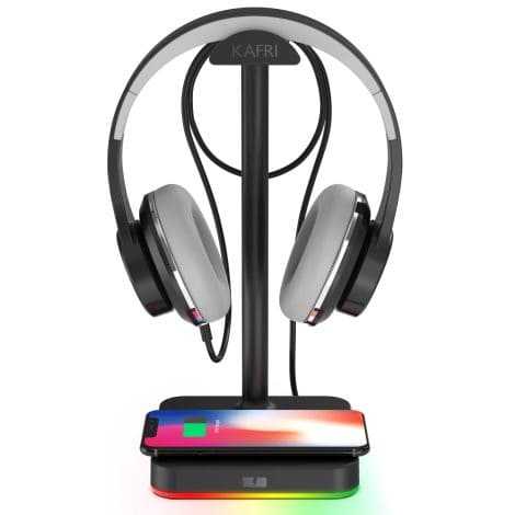 Wireless Charger Gaming Headset Holder with RGB, Fast QI Charging Pad – Perfect for Gamers and Desktops.