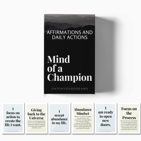 Champion Mind Cards for Men: Transform dreams into reality with motivating affirmations and practical steps for success.