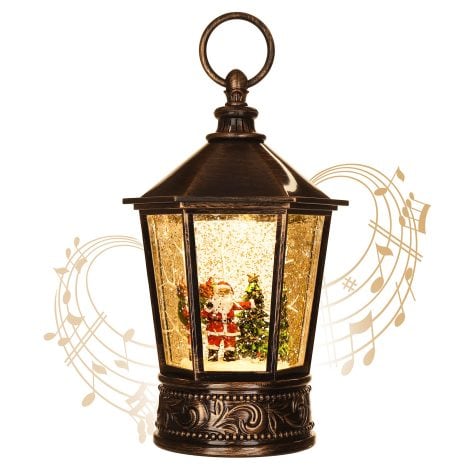 Christmas Santa Claus Snow Globe Lantern with Glitter, Music, Timer, and USB/Battery Powered Lights. Perfect festive gift!