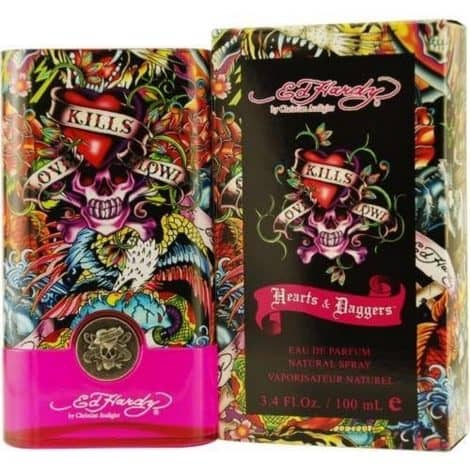 Christian Audigier presents Ed Hardy Women’s Eau De Parfum, Hearts & Daggers, 3.4 Fl Oz Fragrance.