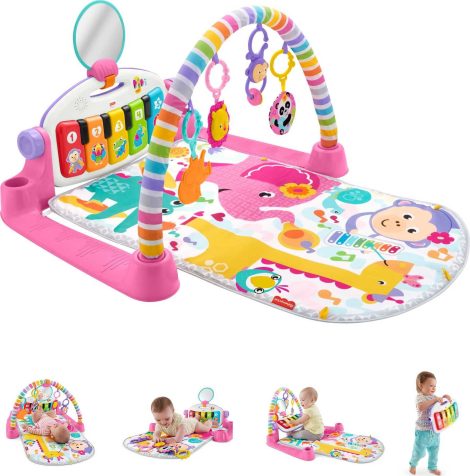 Fisher-Price Deluxe Kick & Play Piano Gym offers fun and learning for babies to toddlers, in pink.