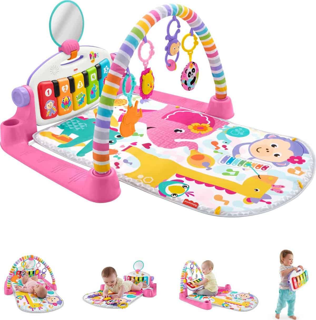 Fisher-Price Baby Playmat Deluxe Kick & Play Piano Gym With Musical -Toy Lights & Smart Stages Learning Content For Newborn To Toddler, Pink