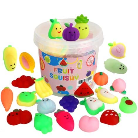 Fruit-filled Mochi Squishy Party Pack: 24 fun stress toys for kids’ birthdays or holiday celebrations.