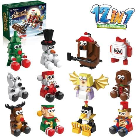 12-in-1 Christmas Building Blocks Set: Mini Bricks for Advent Calendar, Goodie Bags, and Classroom Prizes. Compatible with Lego. Age 6-12.