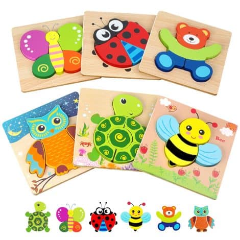 Wooden animal puzzles for toddlers, a fun and educational gift to enhance color and shape recognition.