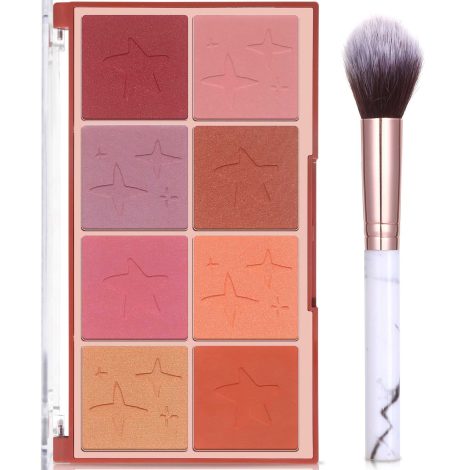 Gift set for American women: 8-color face palette with brush for buildable, matte and shimmer blush and contour.