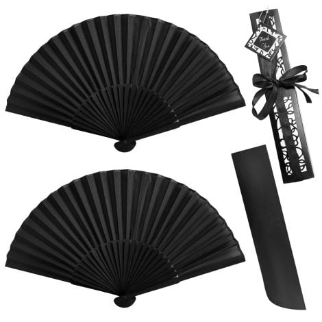 Black Silk Folding Fans – Elegant, Handheld Bamboo Fans for Women, Perfect for Weddings, Parties, and Gifts.