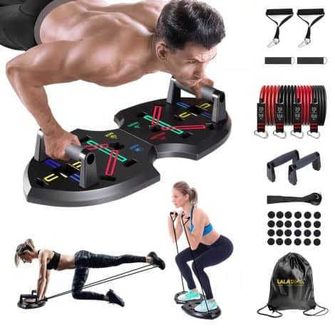 Enhanced Push Up Board: Versatile 20 in 1 Push Up Bar + Resistance Bands. Convenient home gym for everyone!