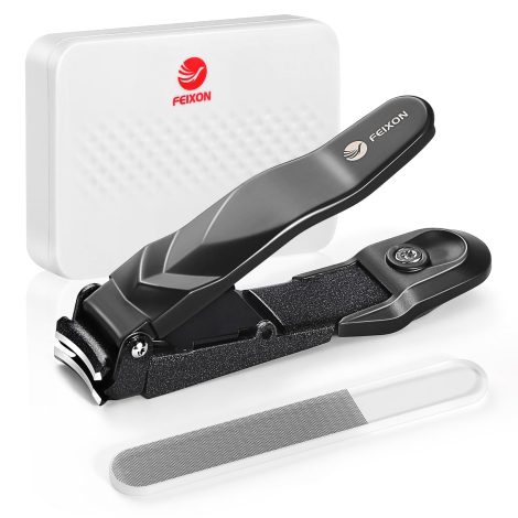 FEIXON Nail Clippers: Mess-free, ultra sharp nail cutter with file, nano nail file, and stylish case. Perfect holiday gift!