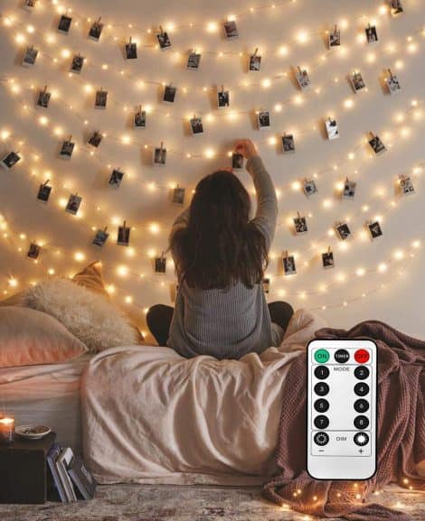 LiyuanQ 40 LED Remote Control Photo Clip String Lights for Hanging Photos, an Ideal Bedroom Gift.