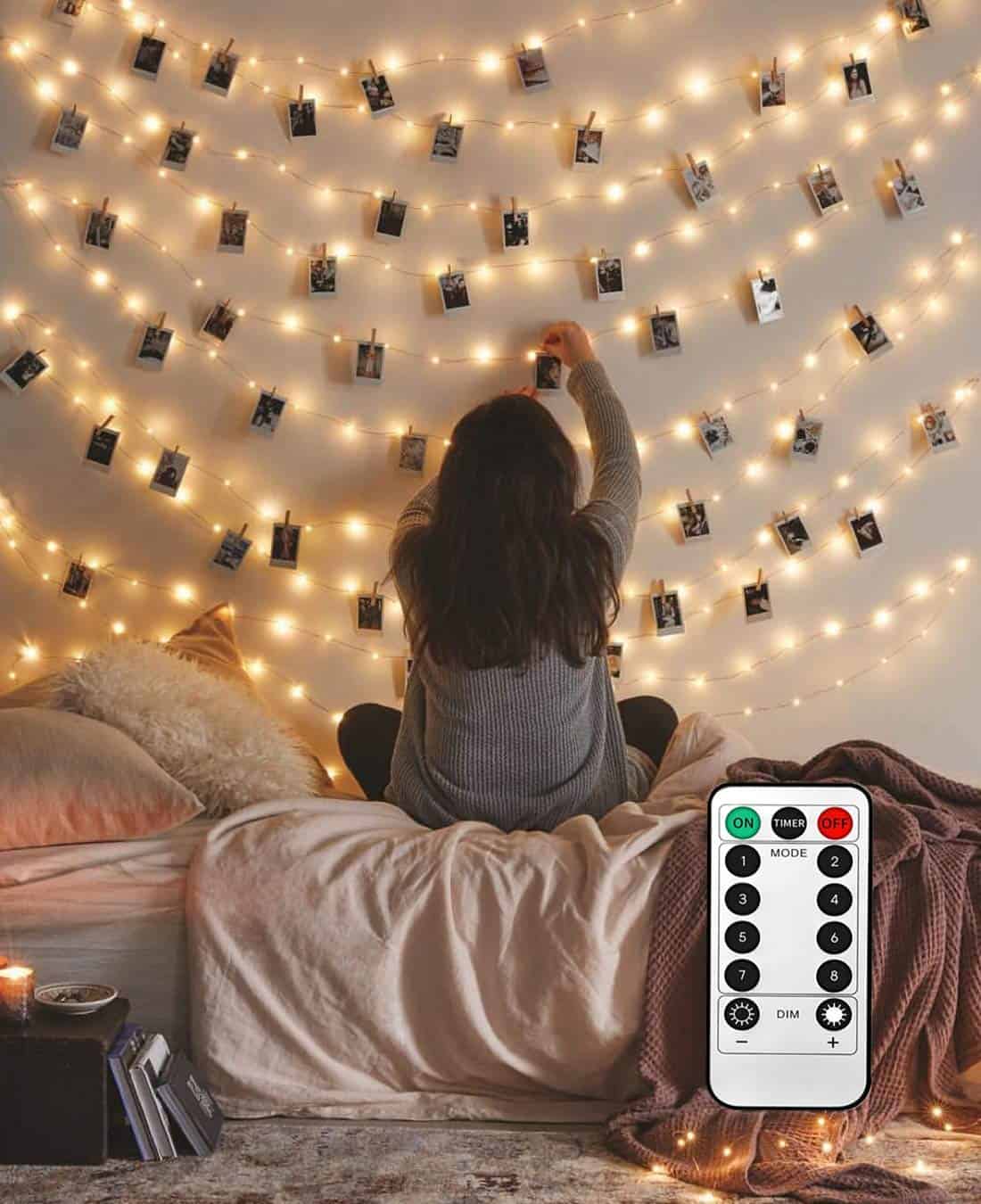 LECLSTAR Photo Hanging Clips String, 50 LED Photo Clips String Lights 17ft Photo String Lights with Clips, 8 Modes Fairy Lights with Clips for Pictures, with Remote Function for Photos Pictures Cards